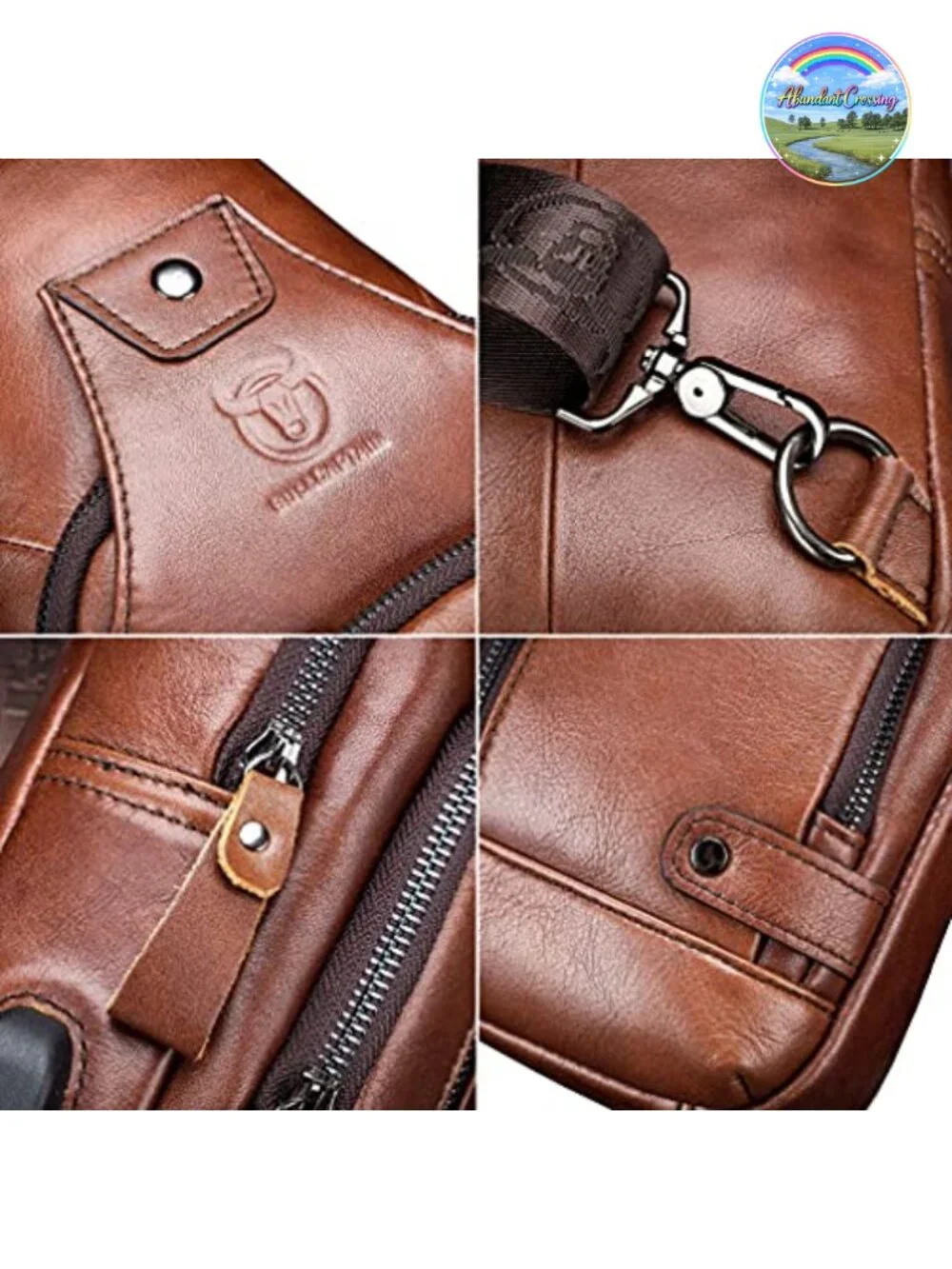 Genuine Leather Sling Bag Crossbody Chest Pack USB Charging Outdoor Travel